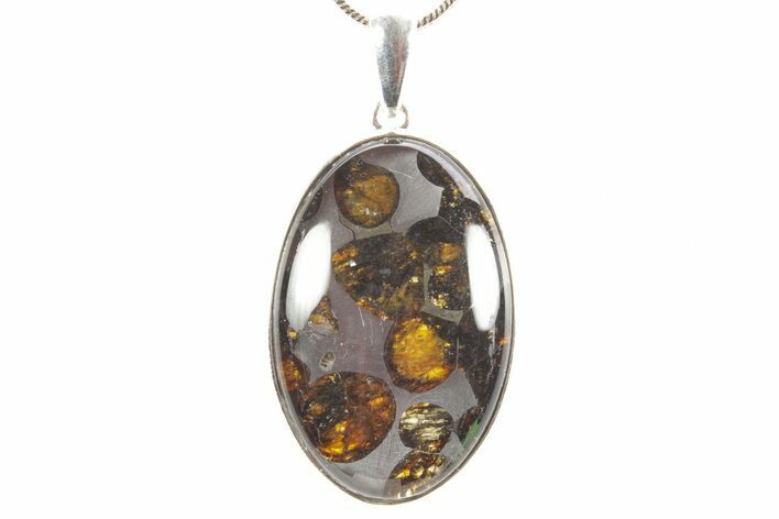 Sericho Pallasite Oval Meteorite Pendant - Sterling Silver #364102